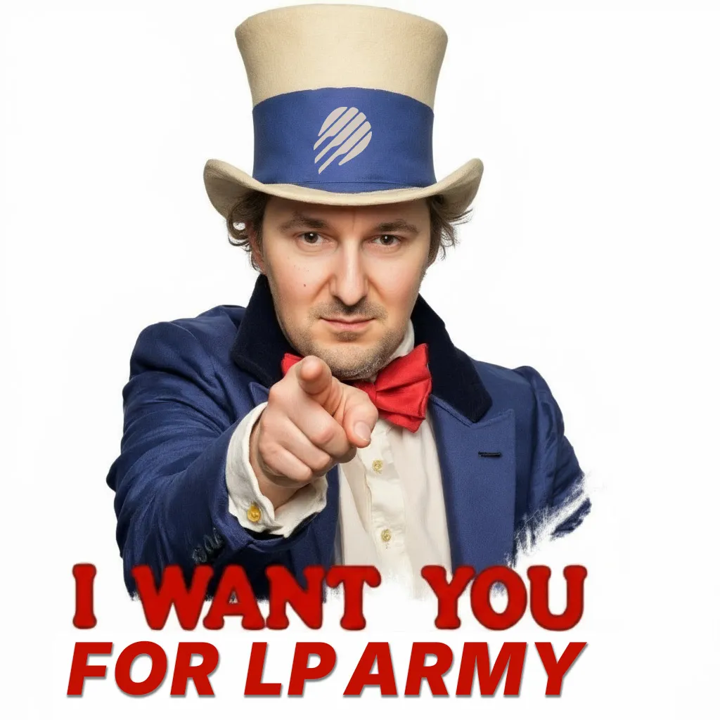 Poster of Michael Zogot in an Uncle Sam style costume pointing at the viewer, with the words I want you for LP Army