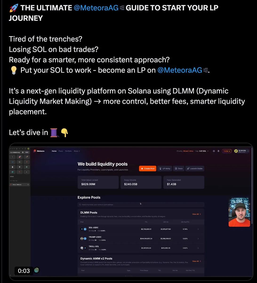 Preview of the ultimate Meteora guide post, showing the Meteora app with DLMM pools and TVL stats